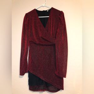 Long sleeve Bodycon Red glitter mini dress